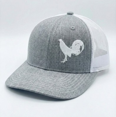 112 Style Gamefowl Gallo Rooster Mesh Back Trucker Hat White And Grey