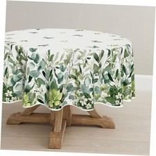 Spring Summer Tablecloth 70x70 Inch Round, Eucalyptus Floral 70" Round Green