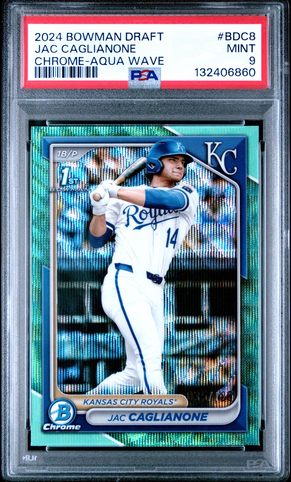 2024 Bowman Draft Chrome-Aqua Wave #BDC8 Jac Caglianone /125 PSA 9 Mint