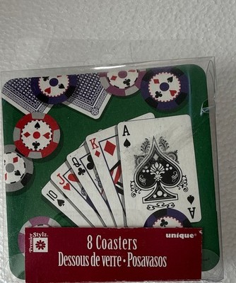 Premier Stylz Unique 8 Vegas Casino Poker Theme Coasters NEW