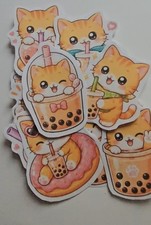 Kawaii Orange Katze Sticker Set Süße Boba C...