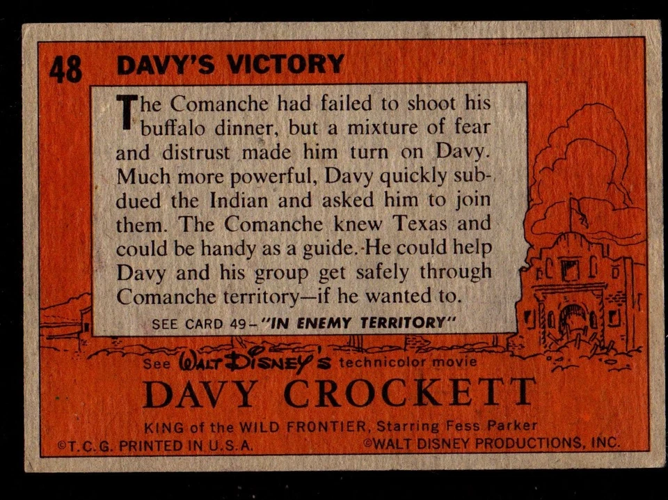 Tarjeta naranja 1956 Topps Davy Crockett película de Disney #48 Davy's Victory en muy buen estado Foto 2 de 2