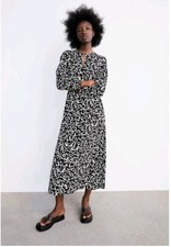 Zara Women's Dress Black & White Maxi Dress Balloon Sleeves size small 