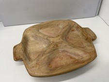 Unique Hand Carved Large Wood Serving Platter - 4 Sections - 45.5 x 36 cm - VGC