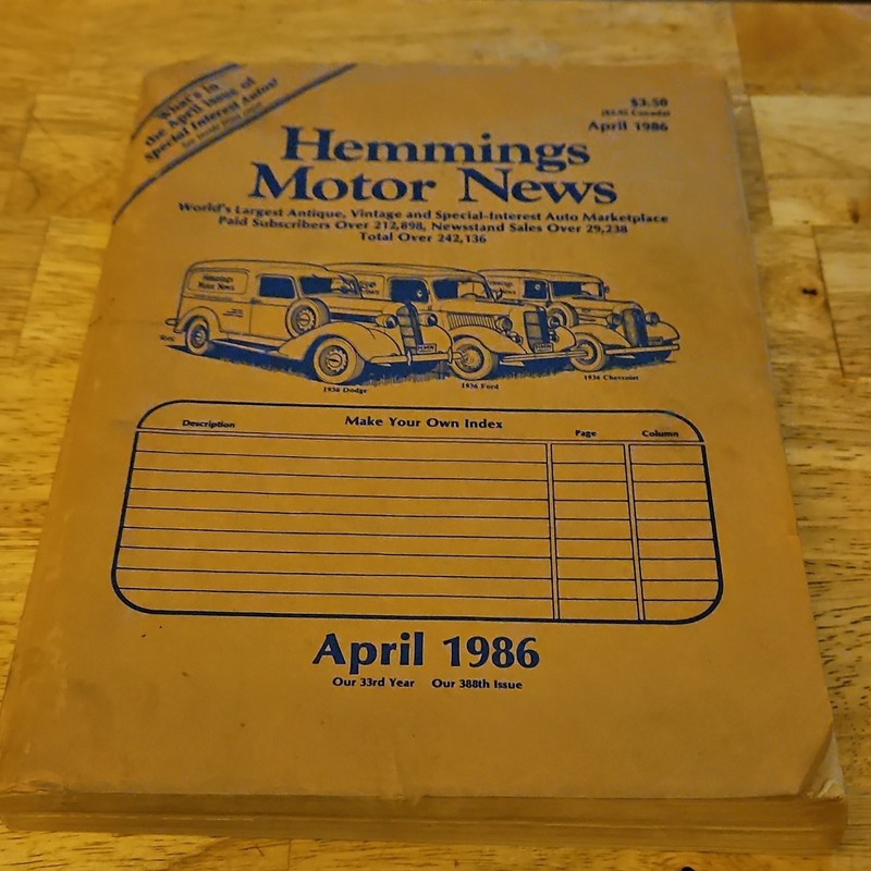 Hemmings Motor News April 1986 Issue Vintage Antique & Vintage Cars English