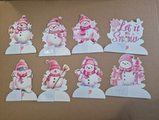 8PCS Pink Christmas Snowman Honeycomb Centerpieces Birthday Table Decorations