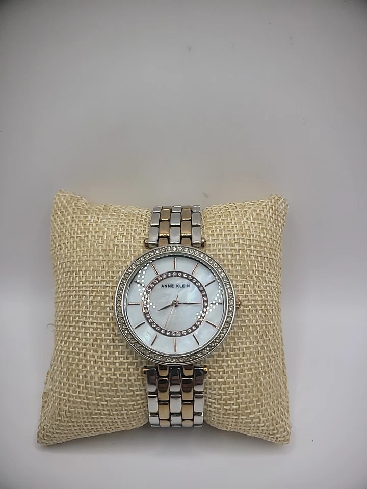 Vintage Anne Klein Wristwatch Watch Women Silver Tone Gold Tone Crystals Jewelry - Image 2 of 4