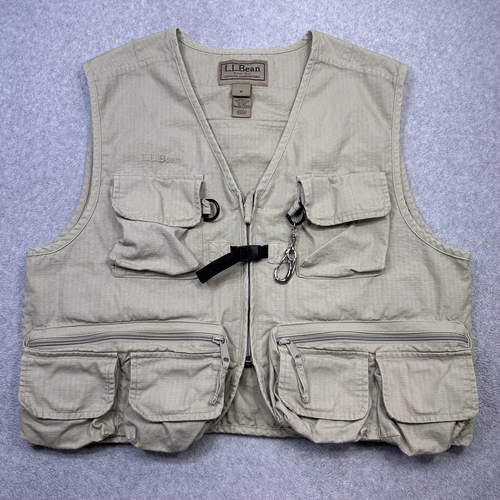 LL Bean Fly Fishing Vest Men Medium Beige Cotton Utility Pockets Outdoor Photog