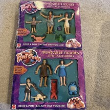 Vintage The Flintstones Movie Bendable Figures with Accessories Worn Boxes