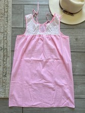 Vintage 1960s Nightgown Sleepwear Hot Pink FLAW READ Tie Top Shift Lingerie