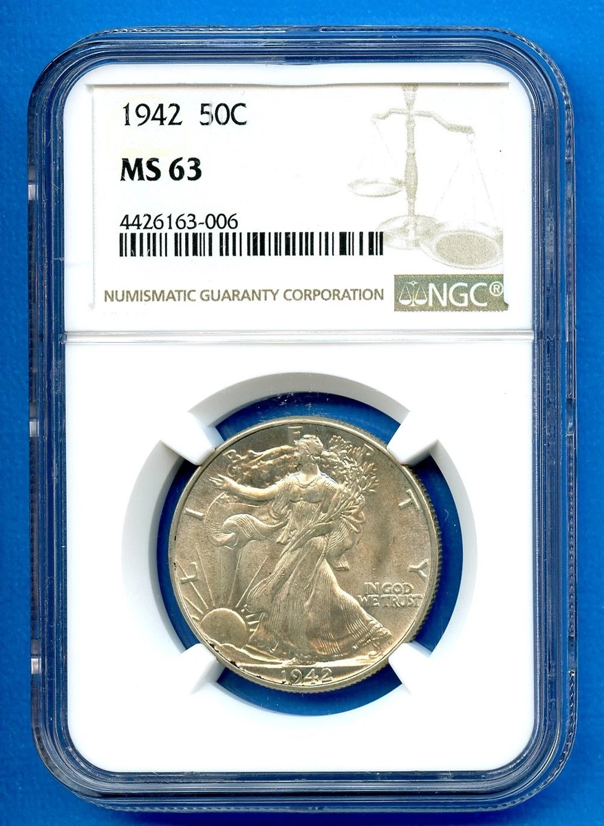 アメリカ　ウォーキングリバティー銀貨1942 PCGS MS63 MS 63 Graded 1942 Year Liberty Walking Half Dollars (1916-1947