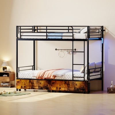 Twin Metal Bunk Bed w/ USB Charging, Splits into 2 Beds, Safety Guardrail
