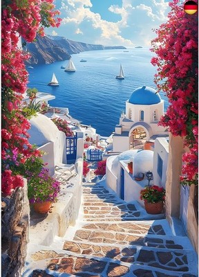 QQYRHN Santorini Diamond Painting Kits for Beginners Adults,5D Aegean Sea