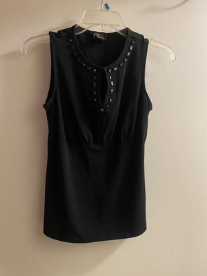 #ad George Stretch Women’s Black Tank Top Beaded Neckline S Small 4 6 40” Runs Big M $5.99