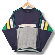 Vintage Adidas Sweatshirt Mens Large Size D7 Colour Block Jumper Navy 1990s