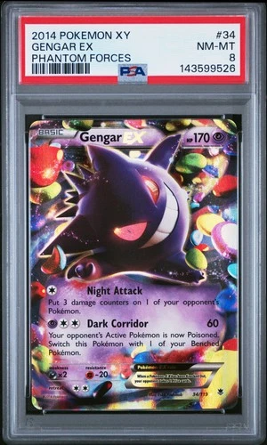 2014 POKEMON XY PHANTOM FORCES #34 GENGAR EX PSA 8