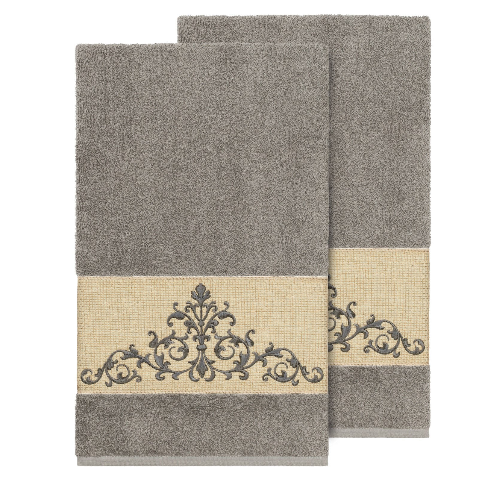 Luxury Turkish Cotton Hotel & Spa Towel with Scrollwork in Grey