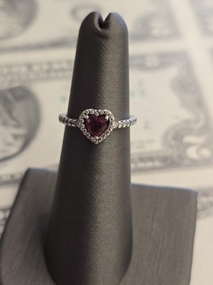 Authentic PANDORA 925 Silver Elevated Red Heart Ring 198421C02 sz 5