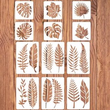 12Pcs Large Leaf Painting Stencils,Reusable Leaf Stencil,Plastic Art Drawing