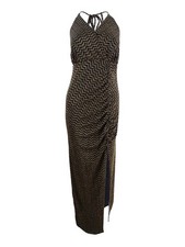BCBGeneration Women's Metallic Faux-Wrap Maxi Dress (XS, Black Combo)