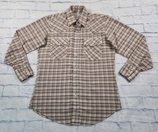 Levis MENS M Retro White Tab Pearl Snap Beige Plaid Western VINTAGE 70s