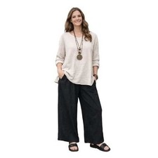 FLAX Linen Wide Leg Pull On Pants Minimalist lagenlook Black 2G