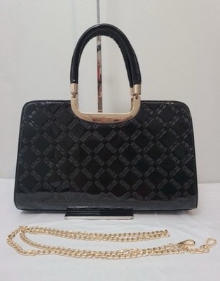 David Jones Paris Black Faux Patent Leather Satchel Crossbody Shoulder Bag