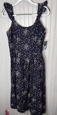 Universal Thread Dress Womens L Blue Floral Smocked Sundress Midi NEW