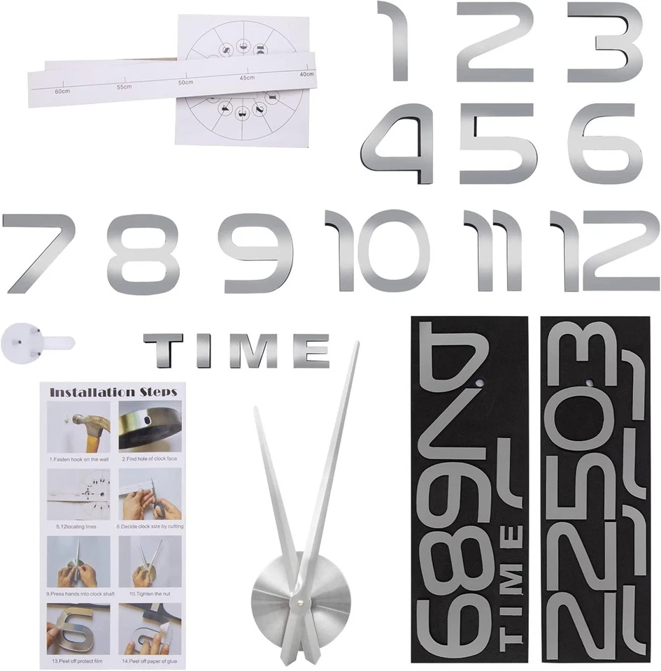 3D Large Wall Clock Acrylic Modern DIY Mirror Surface Sticker Office Decor Home - image 3 of 4