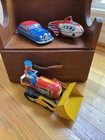 3 Tin Toys - Car, Tractor with Farmer, & Rocket Racer- Missing Pieces — photo 1