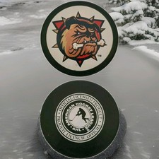 HAMILTON BULLDOGS VINTAGE AHL OFFICIAL VEGUM MFG. HOCKEY PUCK MADE IN 🇸🇰