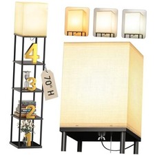 5-Tier Floor Lamp with Shelves, Standing Bookshelf Lamp with 3 Color Black