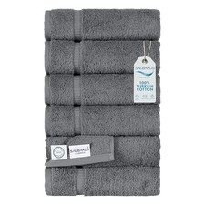 6 Piece Turkish Cotton Hand Towel Set Gray Plush Absorbent Durable Luxury