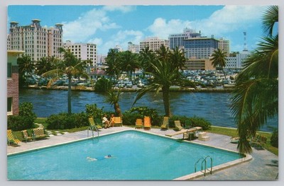 Miami Skyline Florida Postcard Brickell Point Miami River Pool View