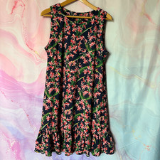 Tommy Hilfiger 14 Navy Blue Pink Floral Tropical Dress Preppy Girly Retro Classy
