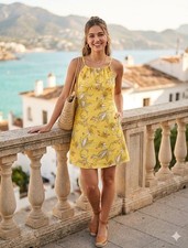 Express Yellow Halter Mini Dress Floral Tiered NWT size Small