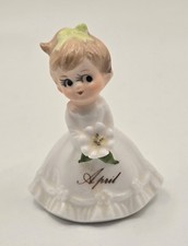 Vintage Napco Miniature April Birthday Girl White Dress Daisy Porcelain Figurine