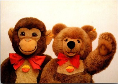 Steiff Teddy Bear and Monkey Plush Toys Germany Continental Postcard B072