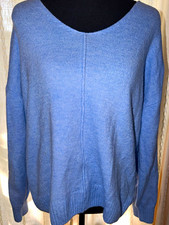 Vince Camuto Women Blue Solid Knit Boat Neck Pullover Sweater Stretch L