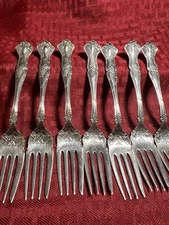 1847 ROGERS*VINTAGE GRAPE PATTERN*(7)FISH FORKS*1 WIDER TINE*RARE*1904