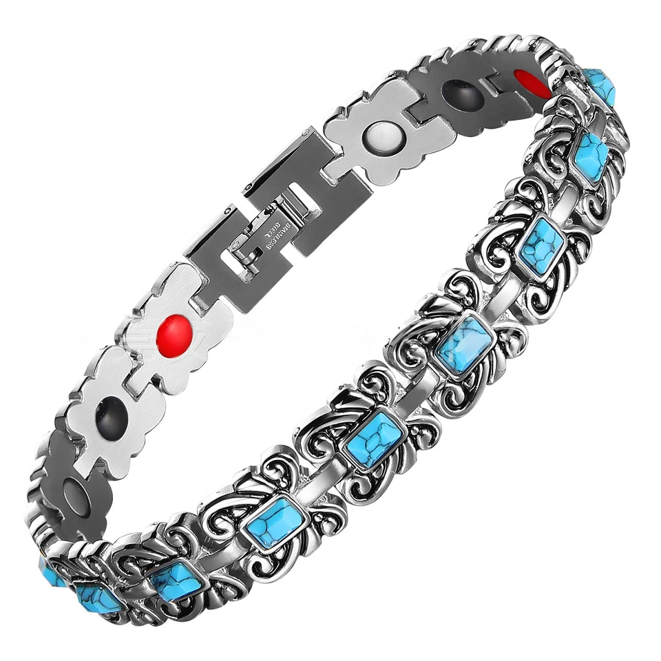 Pulsera Magnética Turquesa Cobre Hombres Equilibrio Energía Poder Artritis Dolor Alegría Foto 4 de 4