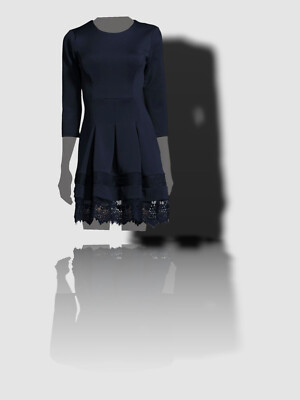 $150 Neiman Marcus Women's Blue 3/4 Sleeve Round Neck Lace Trim Dress Size  12 | eBay