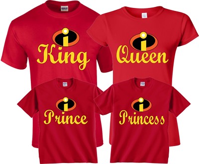 King and Queen Prince Princes The Incredibles Family matching T-Shirts