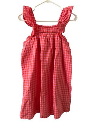 NWT Crewcuts Pink Gingham Ruffle Sleeve Dress Linen Blend Size 10