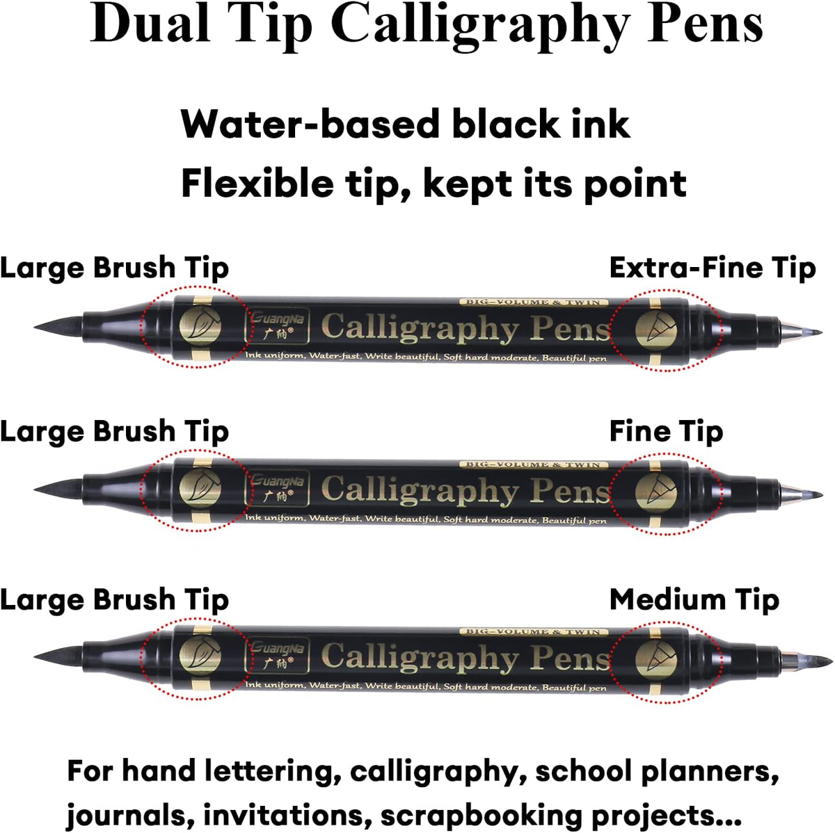 Dual Brush Calligraphy Pens Black Hand Lettering Pens for
