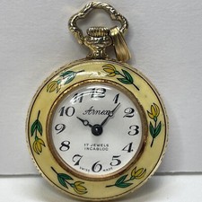 Antique Arnex Ladies Gold-Tone 17 Jewel Swiss Movement Pendant Watch Enameled