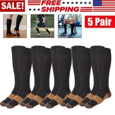 5 Pairs Copper Compression Socks 20-30mmHg Graduated Support Mens Womens S-XXL