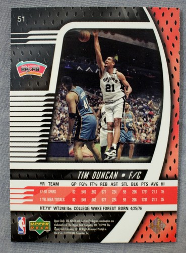 Tim Duncan HOF San Antonio Spurs 1998-99 Upper Deck Ionix 2nd Year Card #51 - Picture 2 of 2