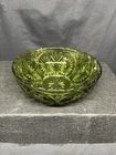 A Beautiful Vintage Anchor Hocking Green Glass Star Medallion 8” Bowl MCM