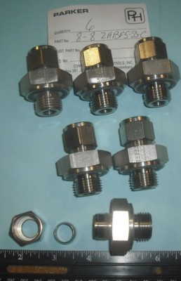 Lot of 6 PARKER 8-8 ZHBF5-SS-C, 1/2'' Tube Compression to 1/2'' O-Ring Pipe Thread